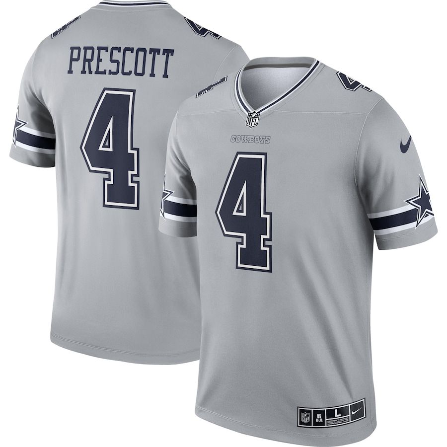 Men Dallas Cowboys 4 Dak Prescott Nike Silver Inverted Legend NFL Jersey